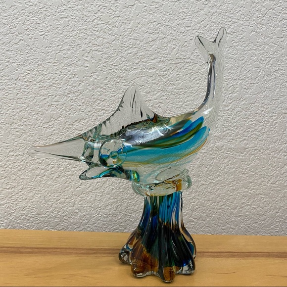 Murano Style Art Glass Blue Marlin Fish 11” Fish Sculpture Figurine - Picture 2 of 14